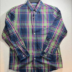 Chaps Men's Blue and Green Plaid Button Down Shirt